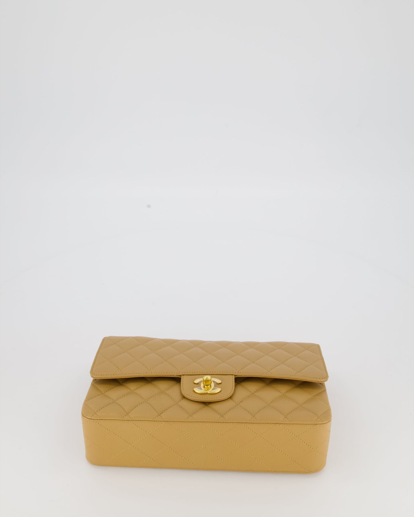 *VERY RARE* Chanel Chai Latte Vintage Medium Classic Double Flap Bag in Caviar Leather with 24K Gold Hardware