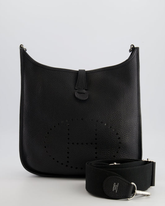 Hermes Evelyne 29 Bag in Noir Clemence Leather with Palladium Hardware