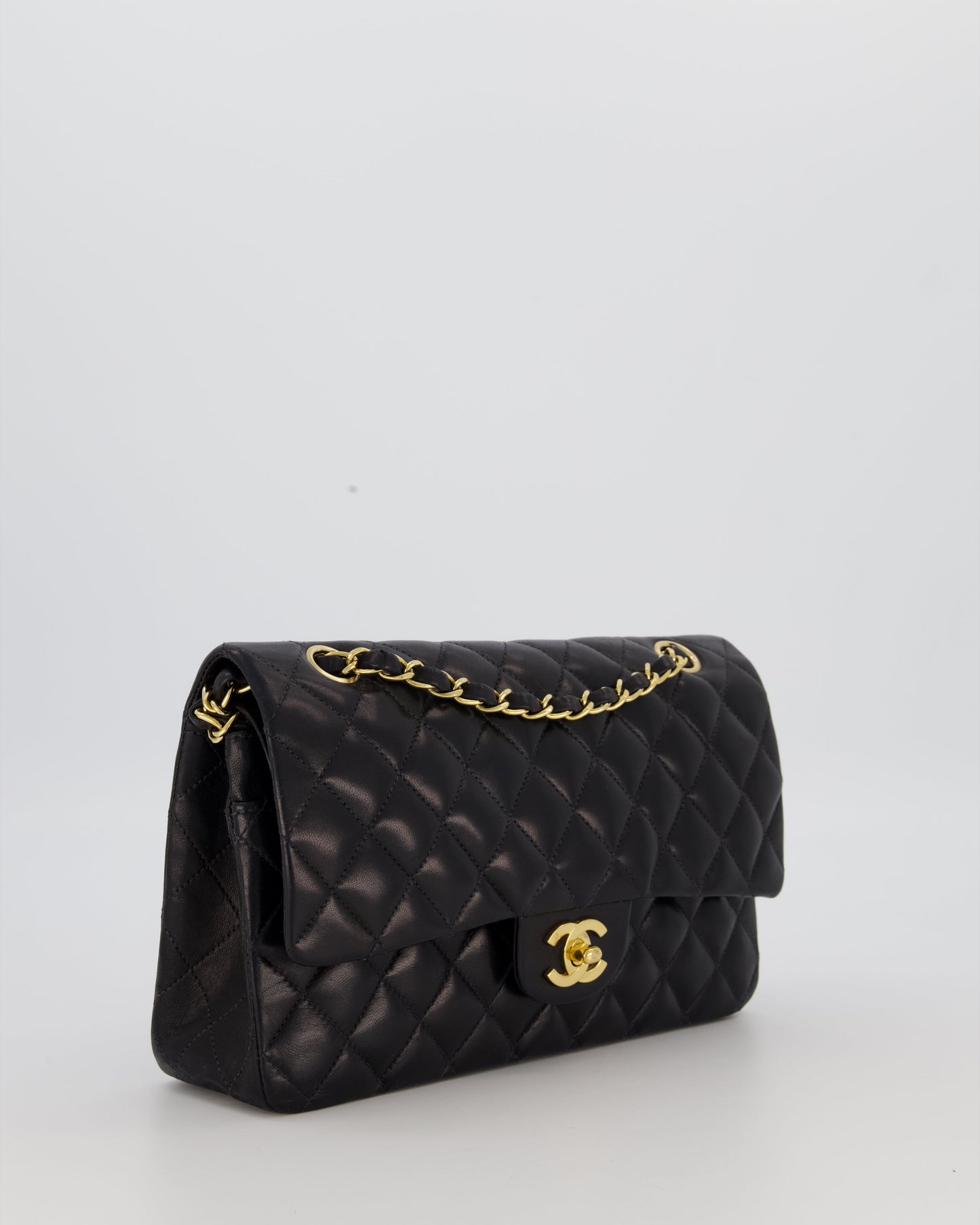 Chanel Black Vintage Medium Classic Double Flap Bag in Lambskin Leather with 24K Gold Hardware