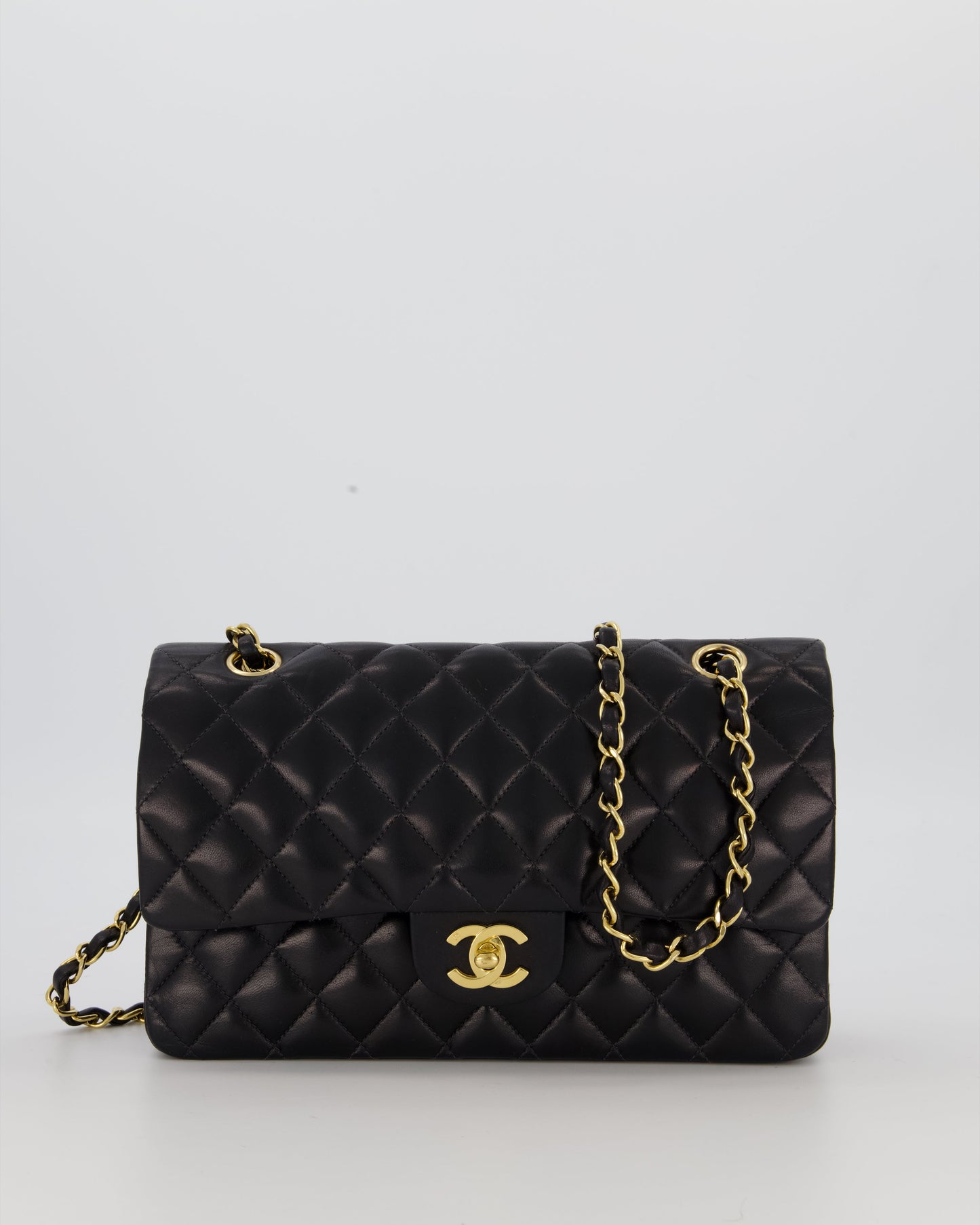 Chanel Black Vintage Medium Classic Double Flap Bag in Lambskin Leather with 24K Gold Hardware
