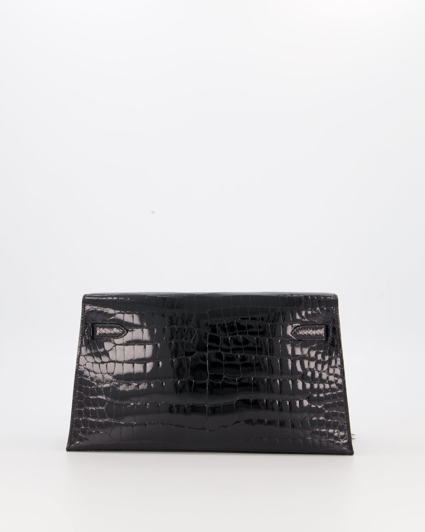 Hermes Kelly Elan Folie Bag in Noir Crocodile Porosus Lisse Leather, Noir Plumes with Gold Hardware
