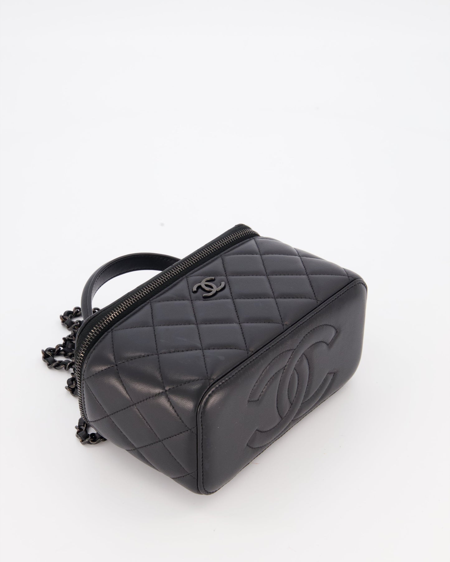 Chanel Black Small Top Handle Vanity Case in Lambskin Leather with So Black Hardware