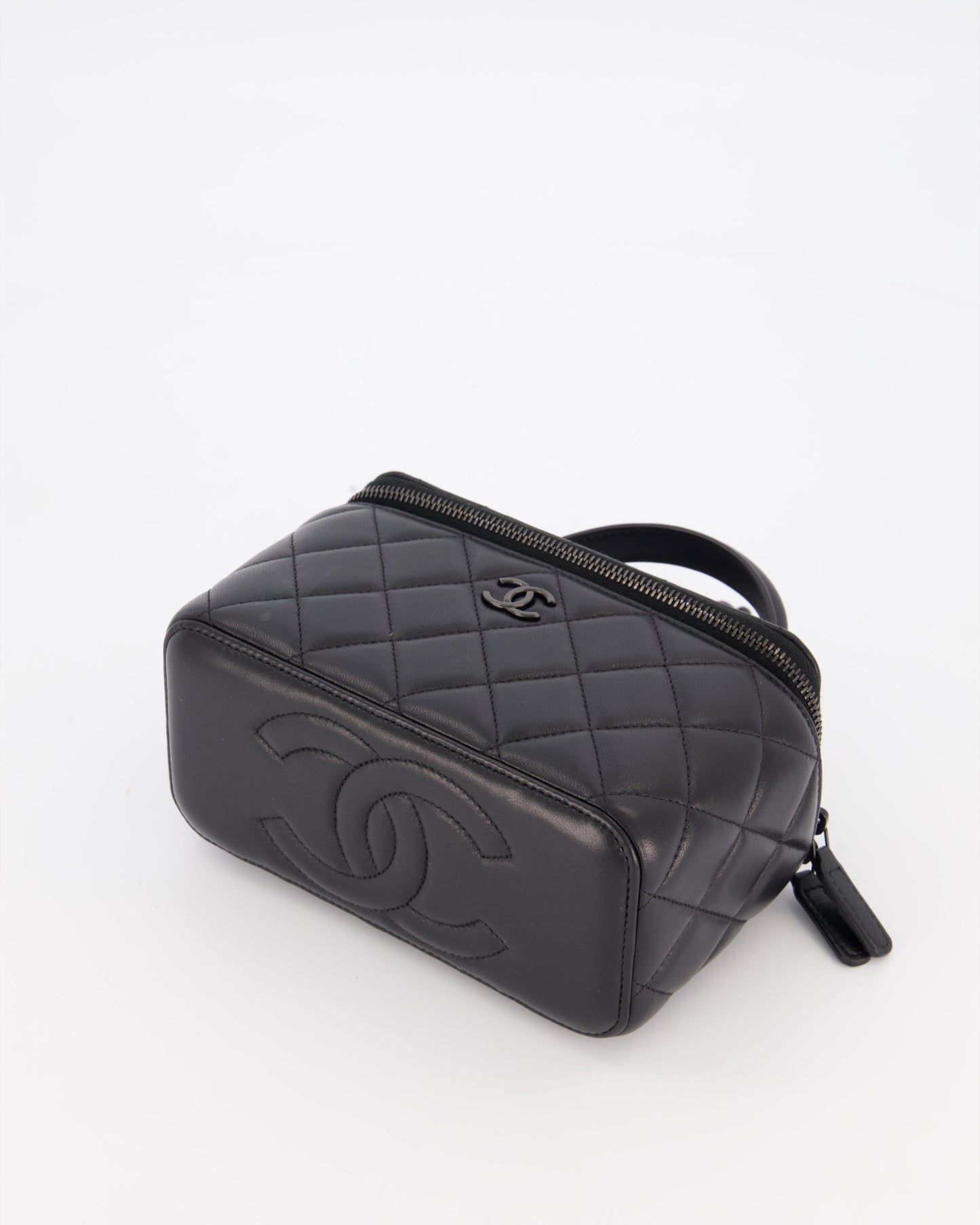 Chanel Black Small Top Handle Vanity Case in Lambskin Leather with So Black Hardware