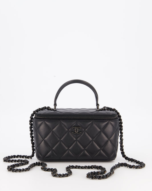 Chanel Black Small Top Handle Vanity Case in Lambskin Leather with So Black Hardware
