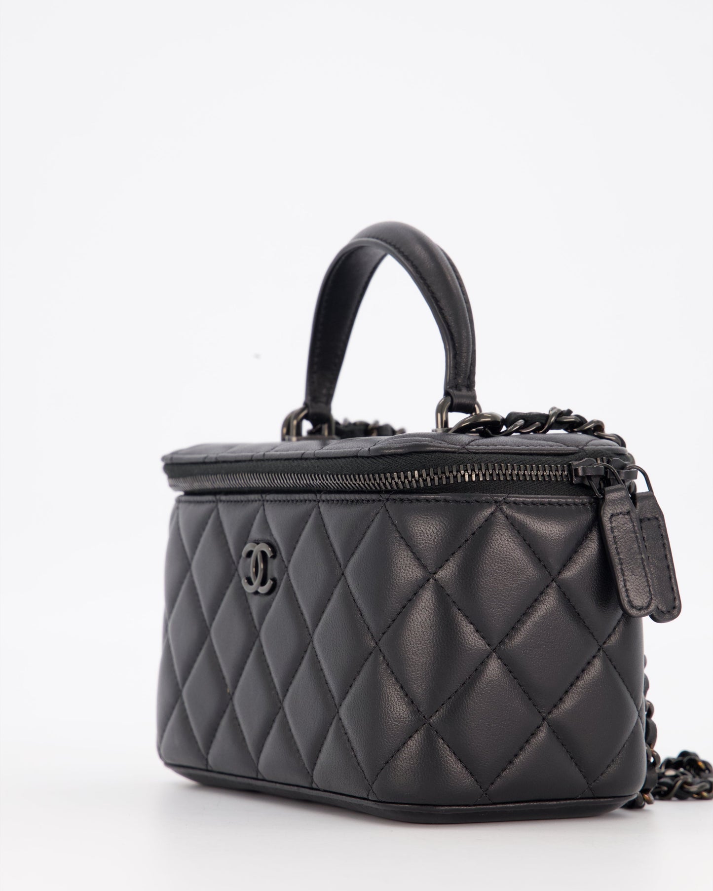 Chanel Black Small Top Handle Vanity Case in Lambskin Leather with So Black Hardware
