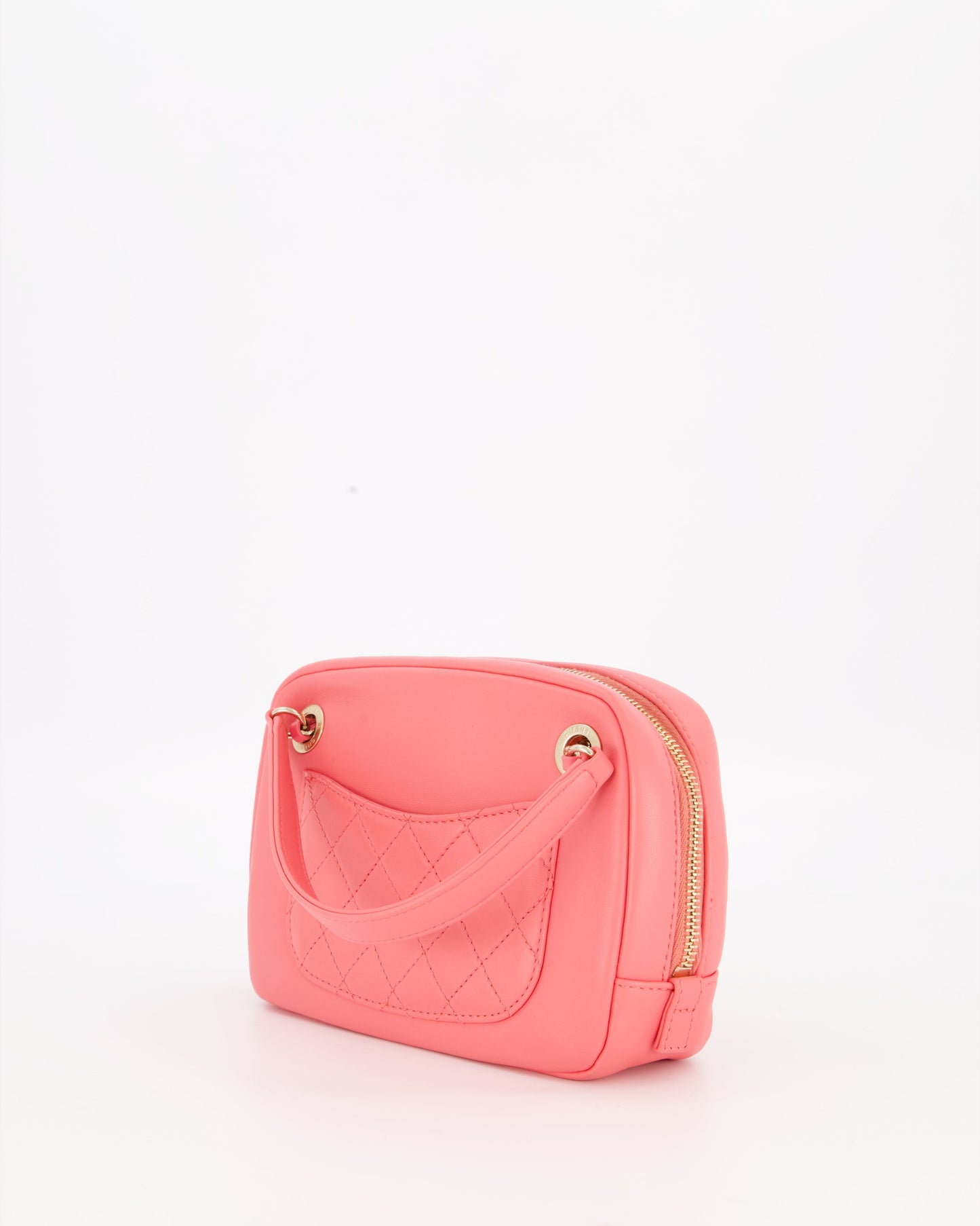 Chanel Coral Pink Small Camera Bag in Lambskin Leather with Multicolour Crystal CC Logo & Champagne Gold Hardware