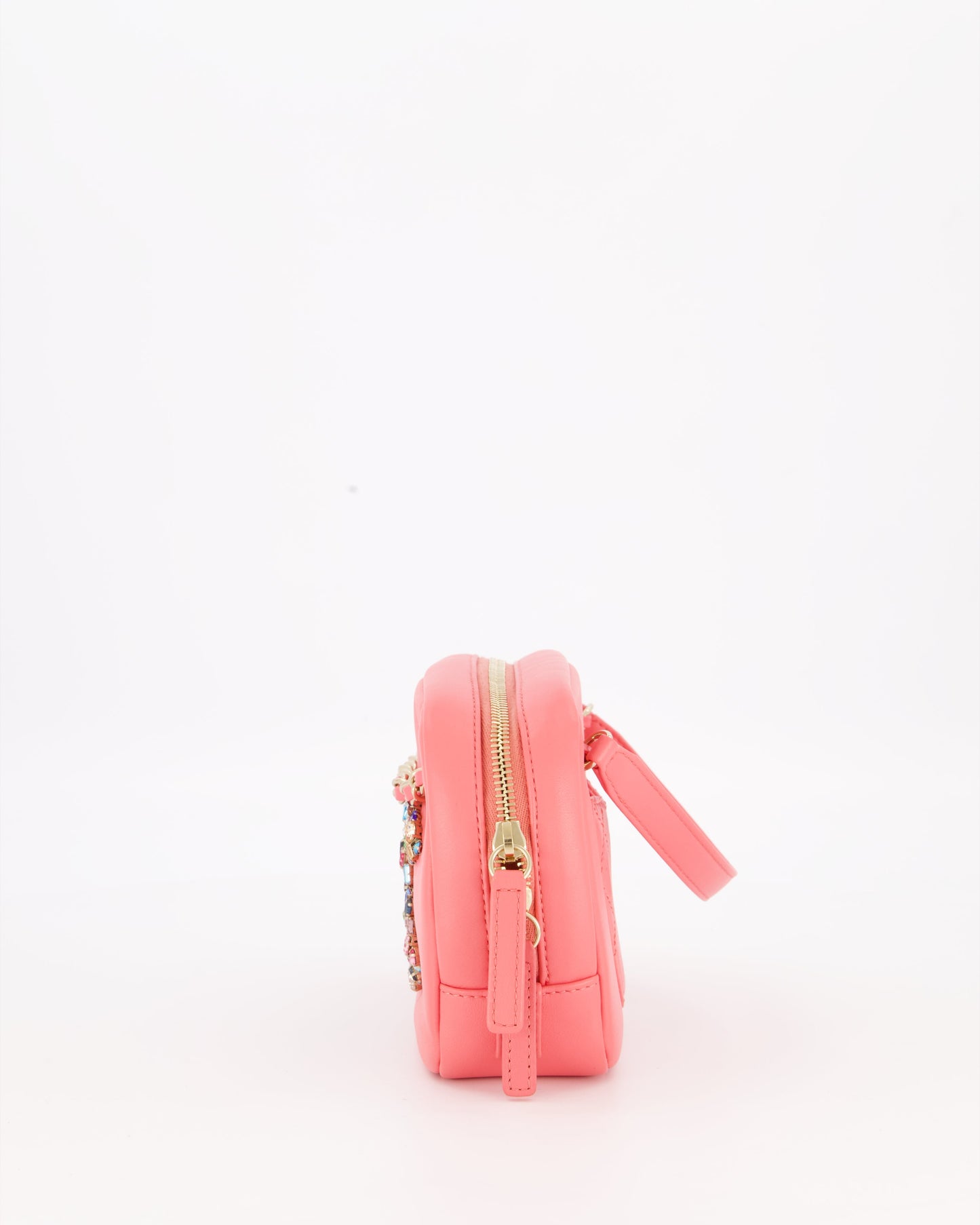 Chanel Coral Pink Small Camera Bag in Lambskin Leather with Multicolour Crystal CC Logo & Champagne Gold Hardware