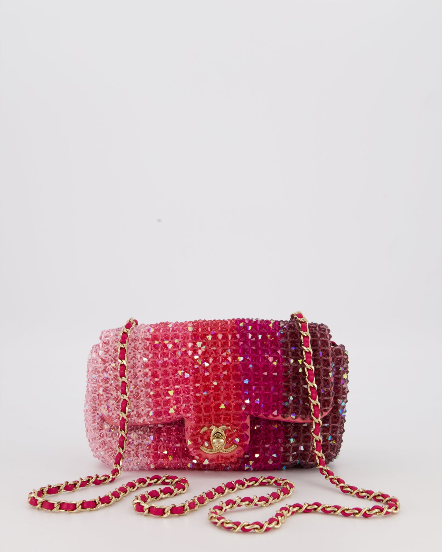 Chanel S/S 2020 Pink Ombre Mini Flap Bag with Crystal Embellishments & Champagne Gold Hardware