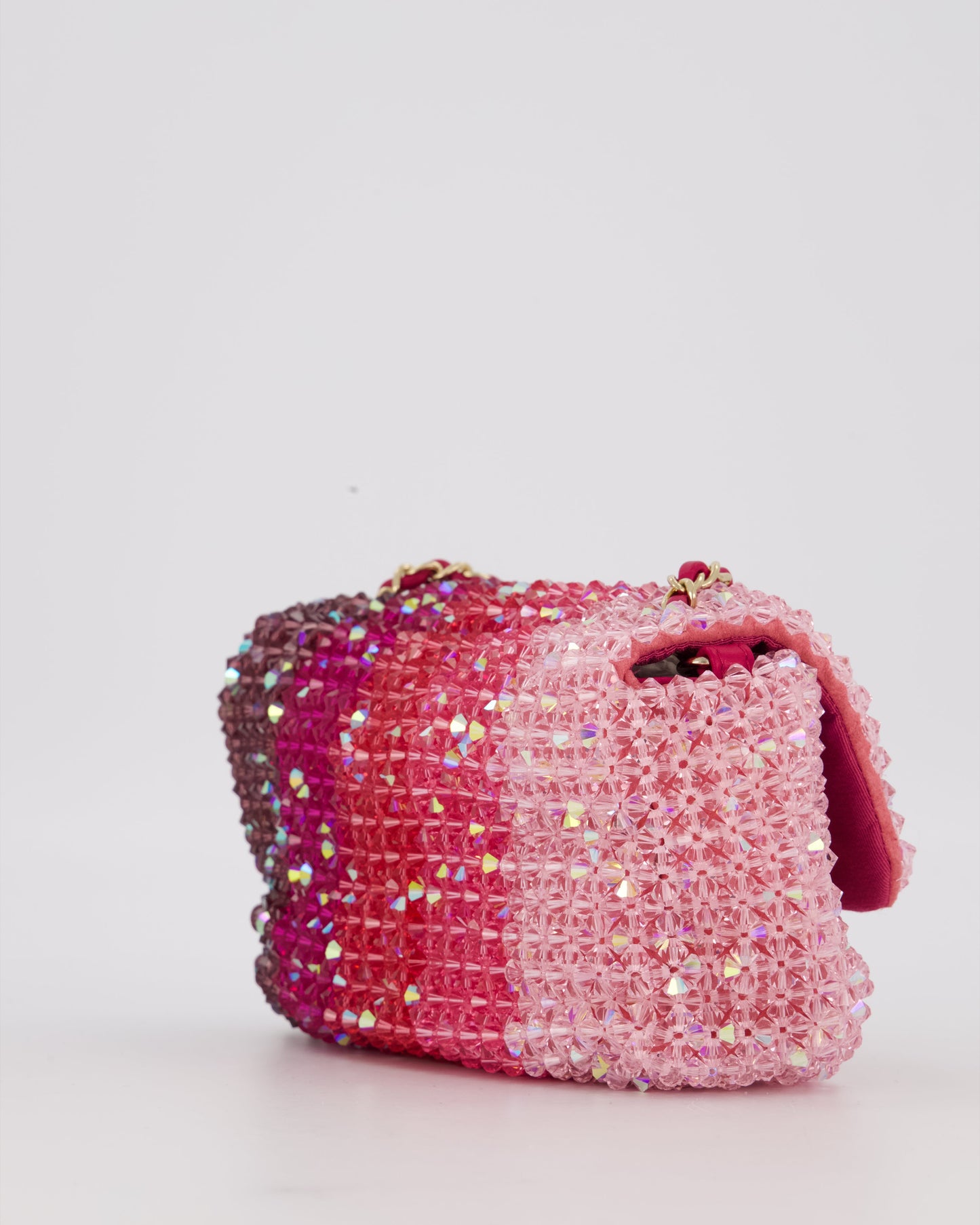 Chanel S/S 2020 Pink Ombre Mini Flap Bag with Crystal Embellishments & Champagne Gold Hardware