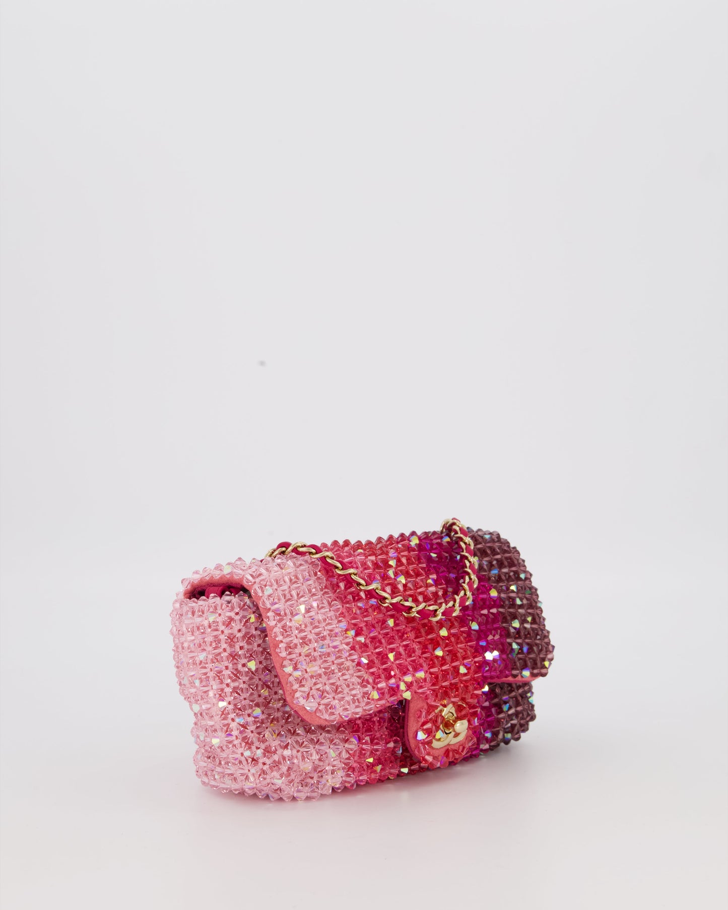 Chanel S/S 2020 Pink Ombre Mini Flap Bag with Crystal Embellishments & Champagne Gold Hardware