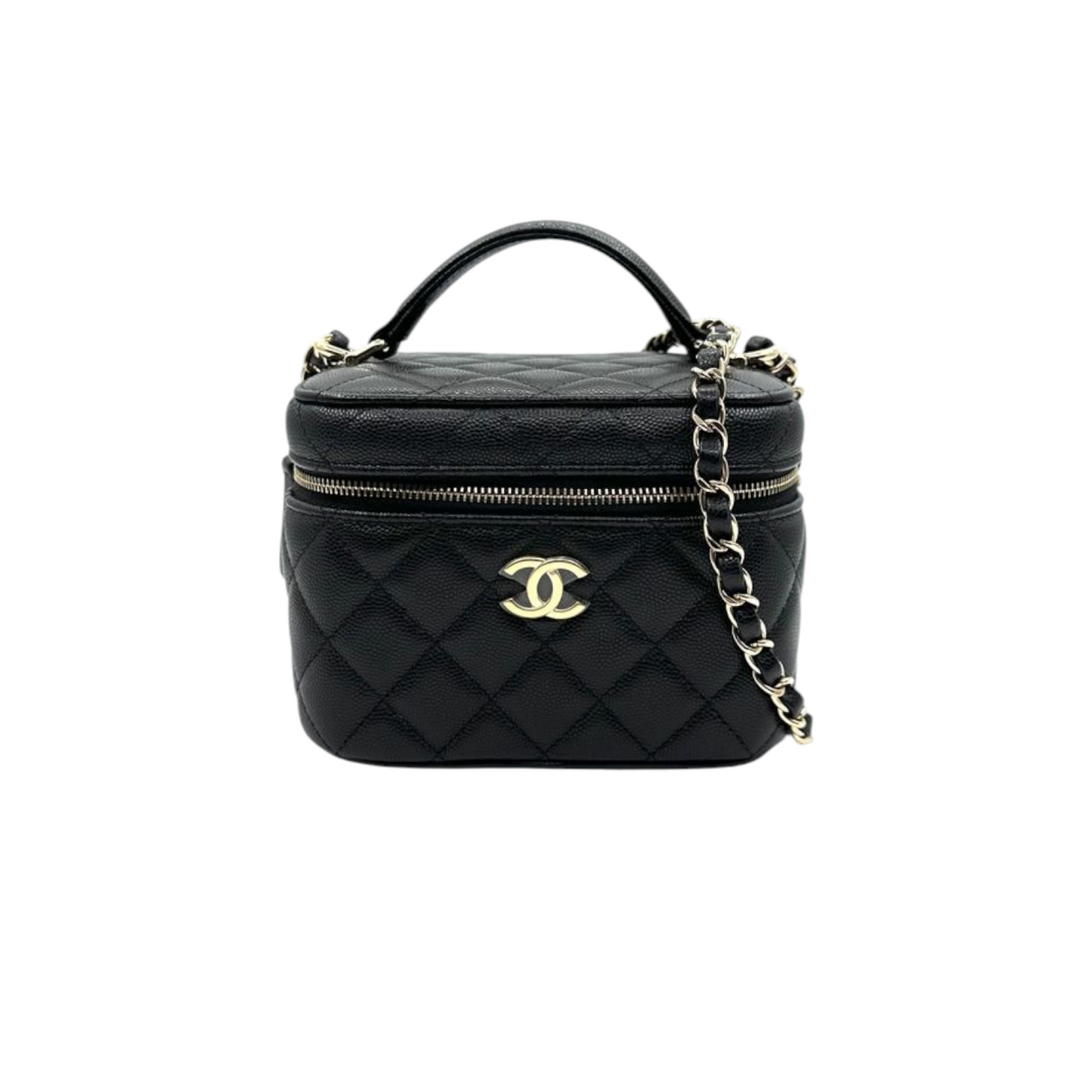 Chanel Top Handle Vanity Case With Chain Caviar Black LGHW