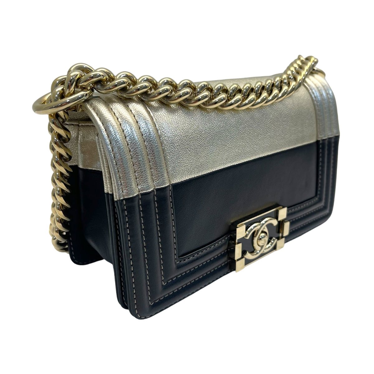 Chanel Boy Black & Metallic Gold Bi-color Small Bag