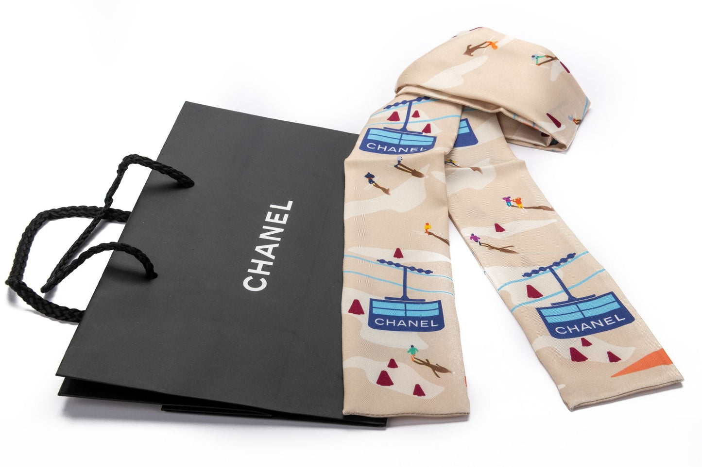 Chanel BN Coco Skier Beige Silk Twilly