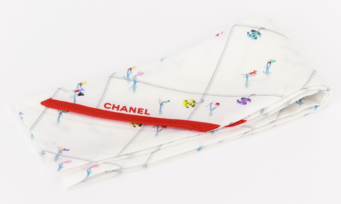 Chanel New White Skyers Silk Twilly