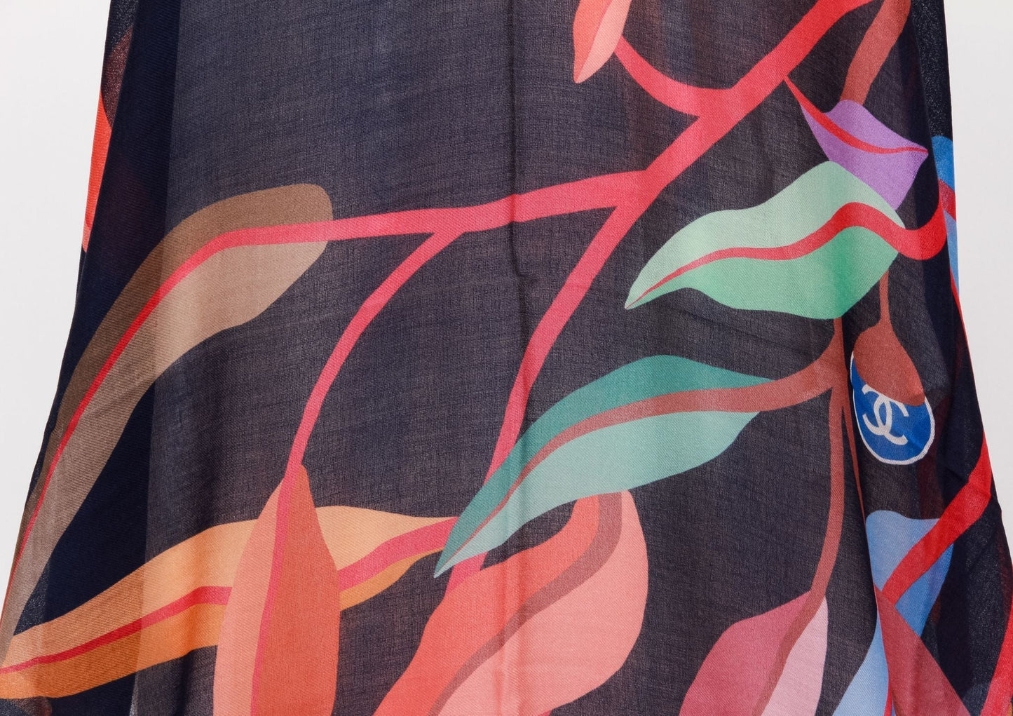 Chanel navy and Multicolor Leaves shawl