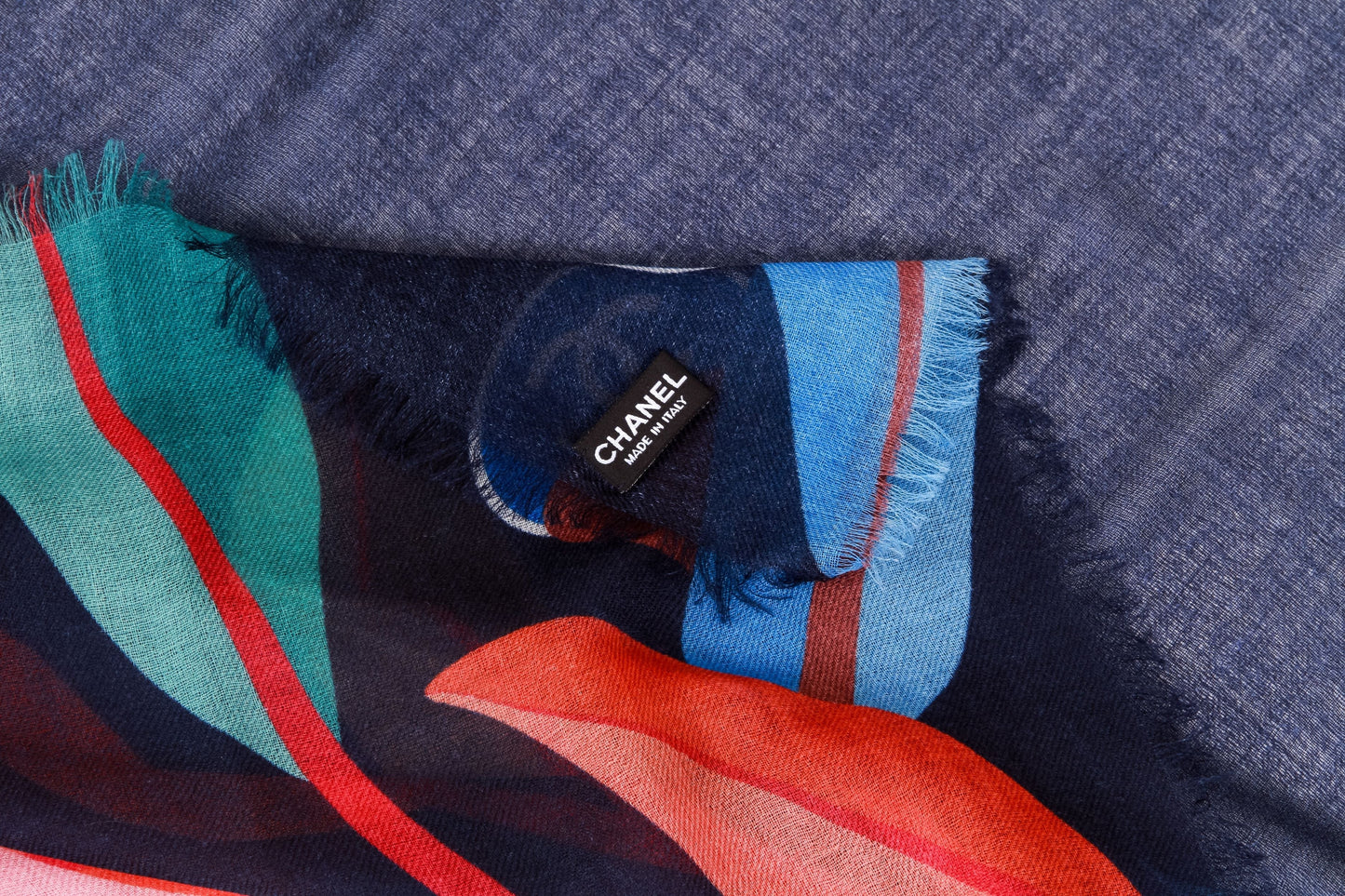 Chanel navy and Multicolor Leaves shawl