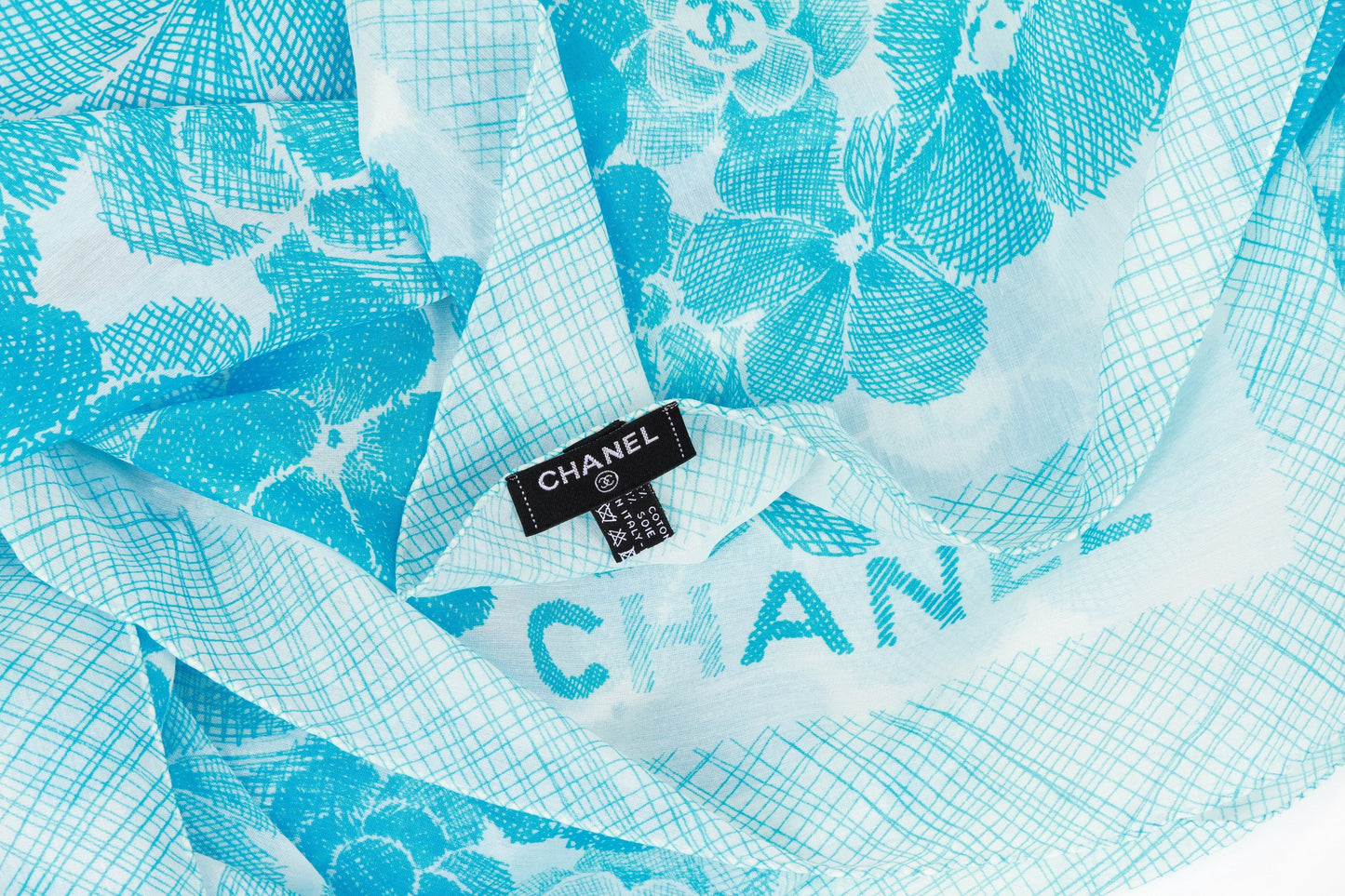 Chanel new turquoise cotton silk shawl