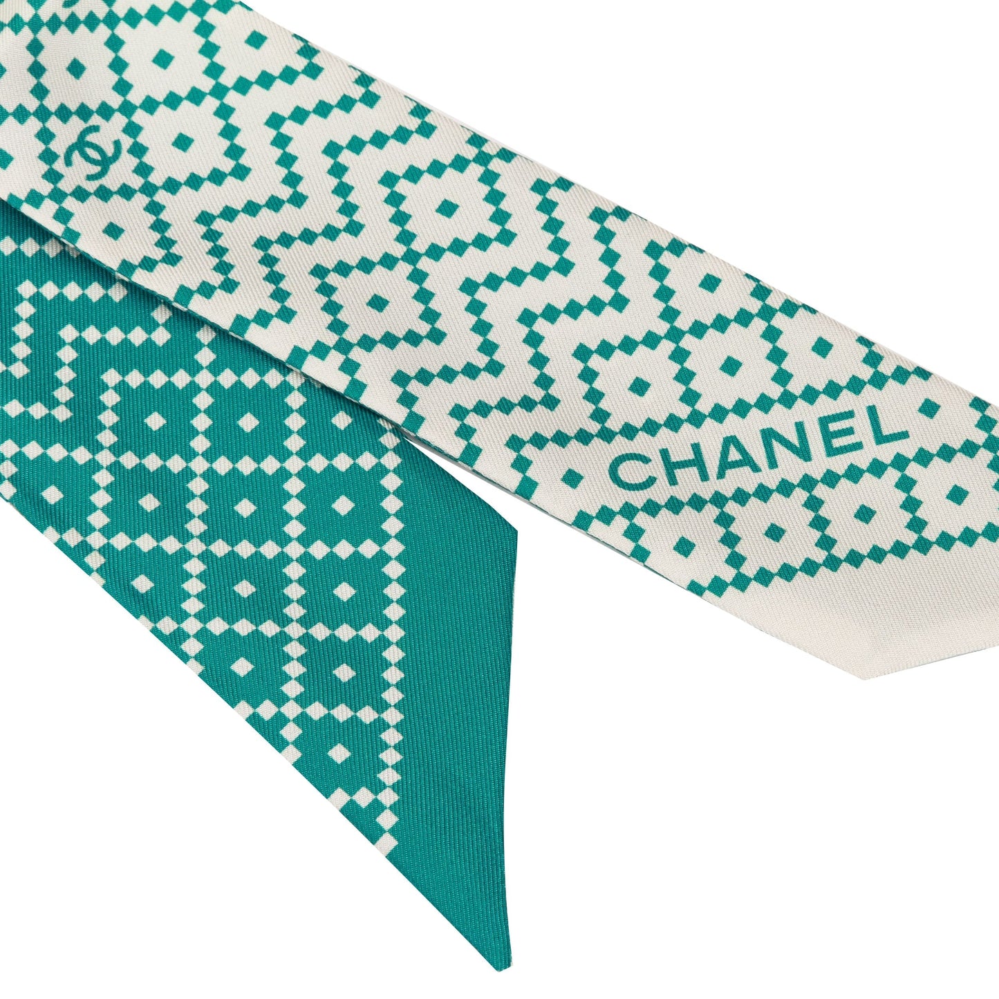 Chanel new green and white logo twilly