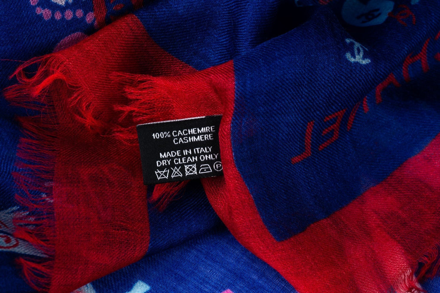 Chanel New Navy Red Cashmere Shawl