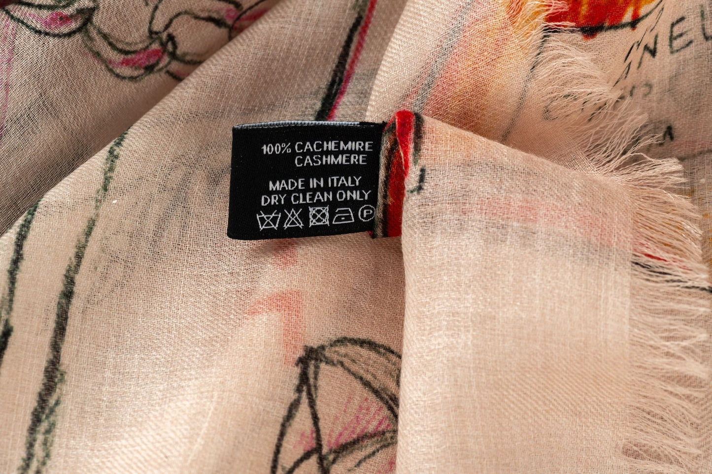 Chanel New Beige Drawings Cashmere Shawl