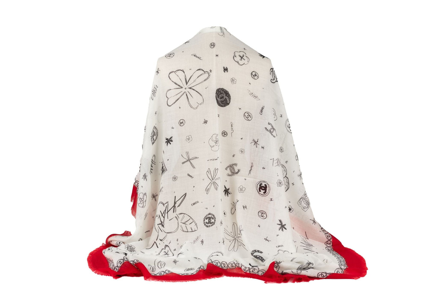 Chanel New White /Red Cashmere Shawl