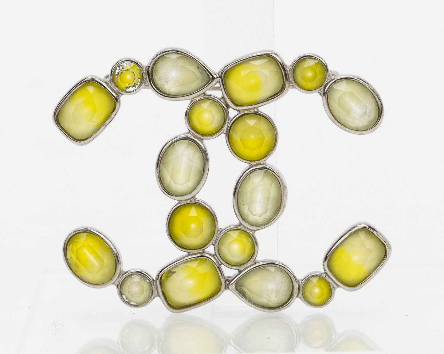 Chanel Yellow Gripoix Logo Pin