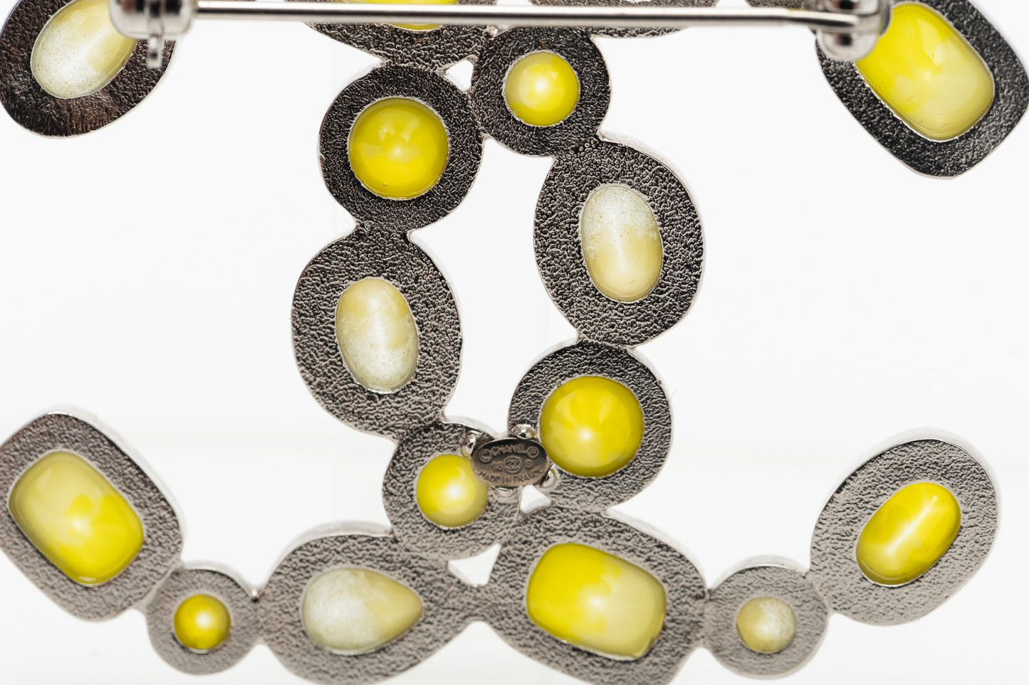 Chanel Yellow Gripoix Logo Pin