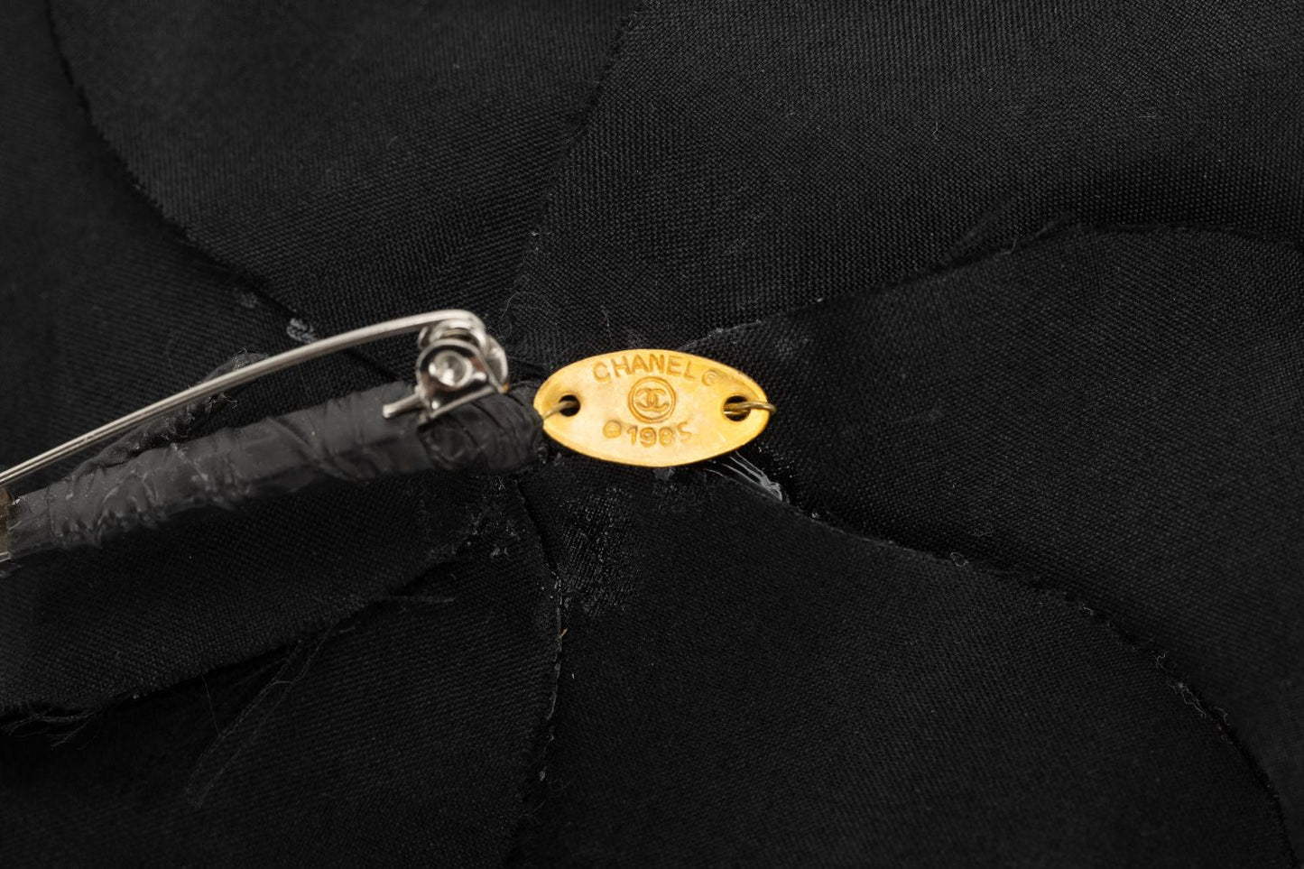 Chanel Vintage Camellia Pin Black 1985