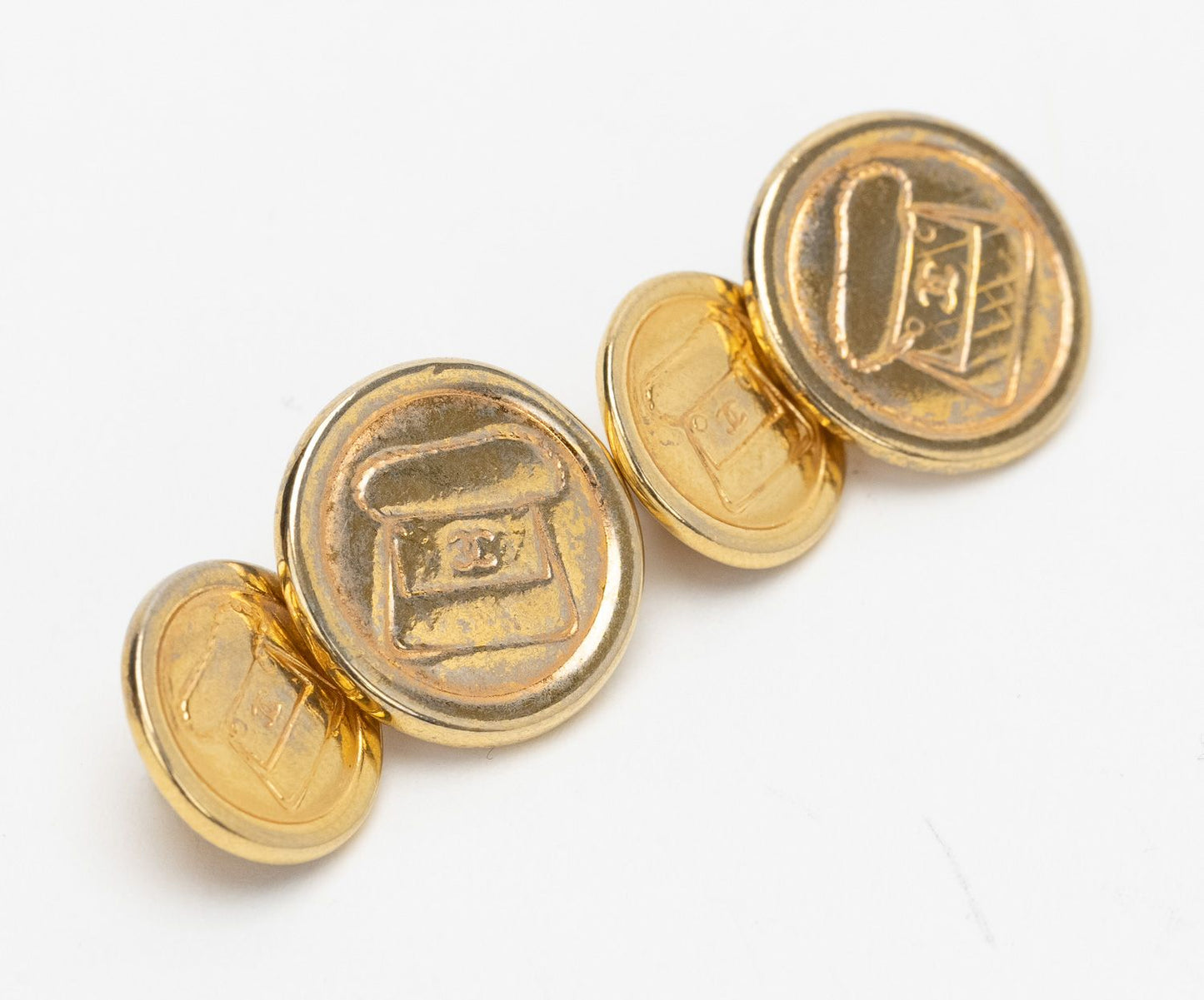 Chanel Gold Flap Bag Cufflinks 80s