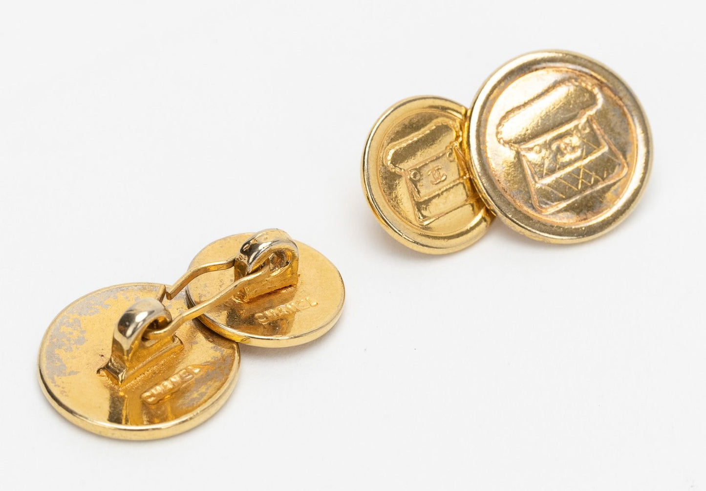 Chanel Gold Flap Bag Cufflinks 80s