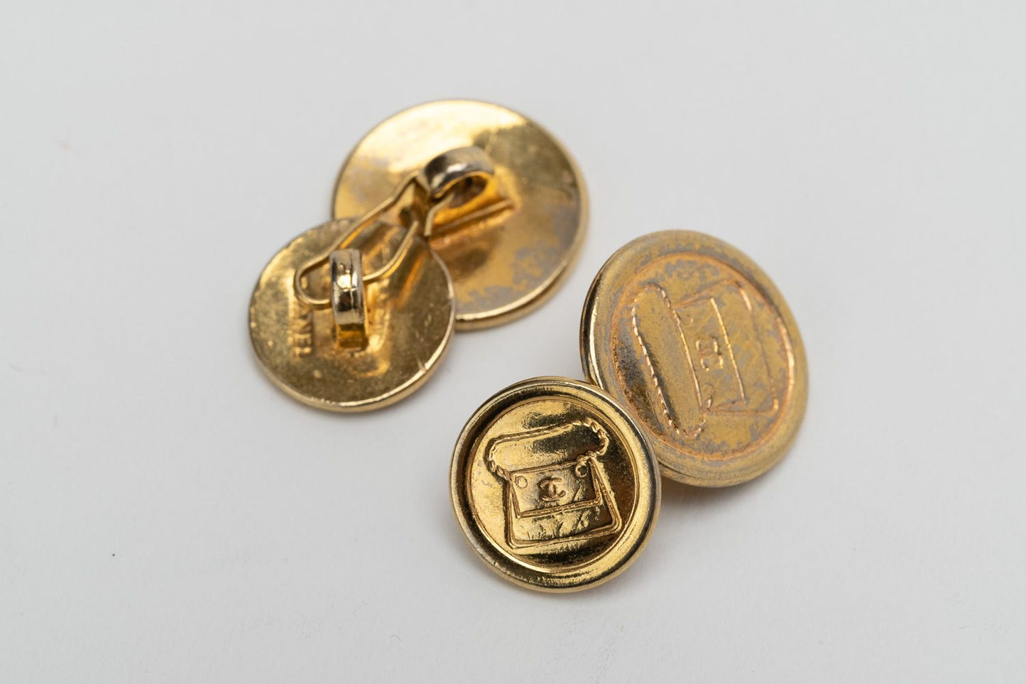 Chanel Gold Flap Bag Cufflinks 80s