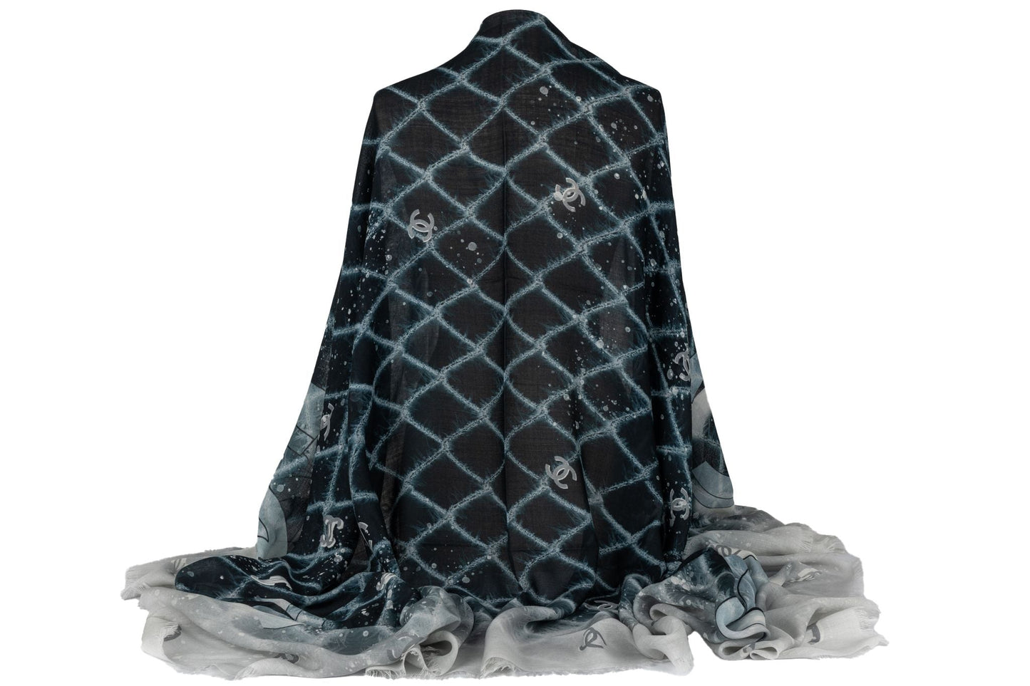 Chanel New Cashmere Shawl Black Blue