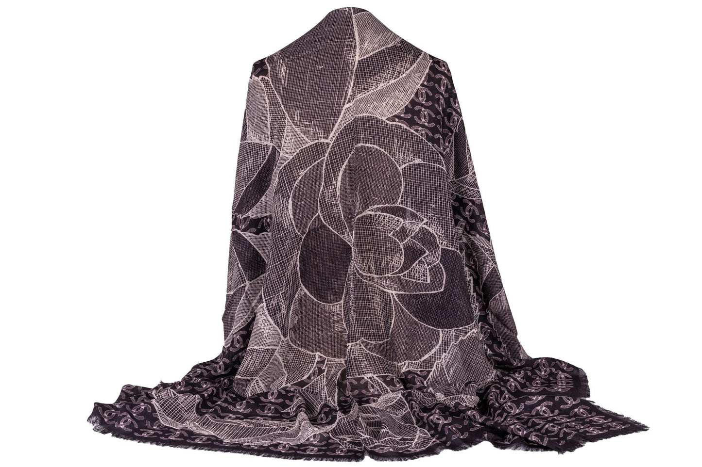 Chanel New Cashmere Shawl Black Camellia