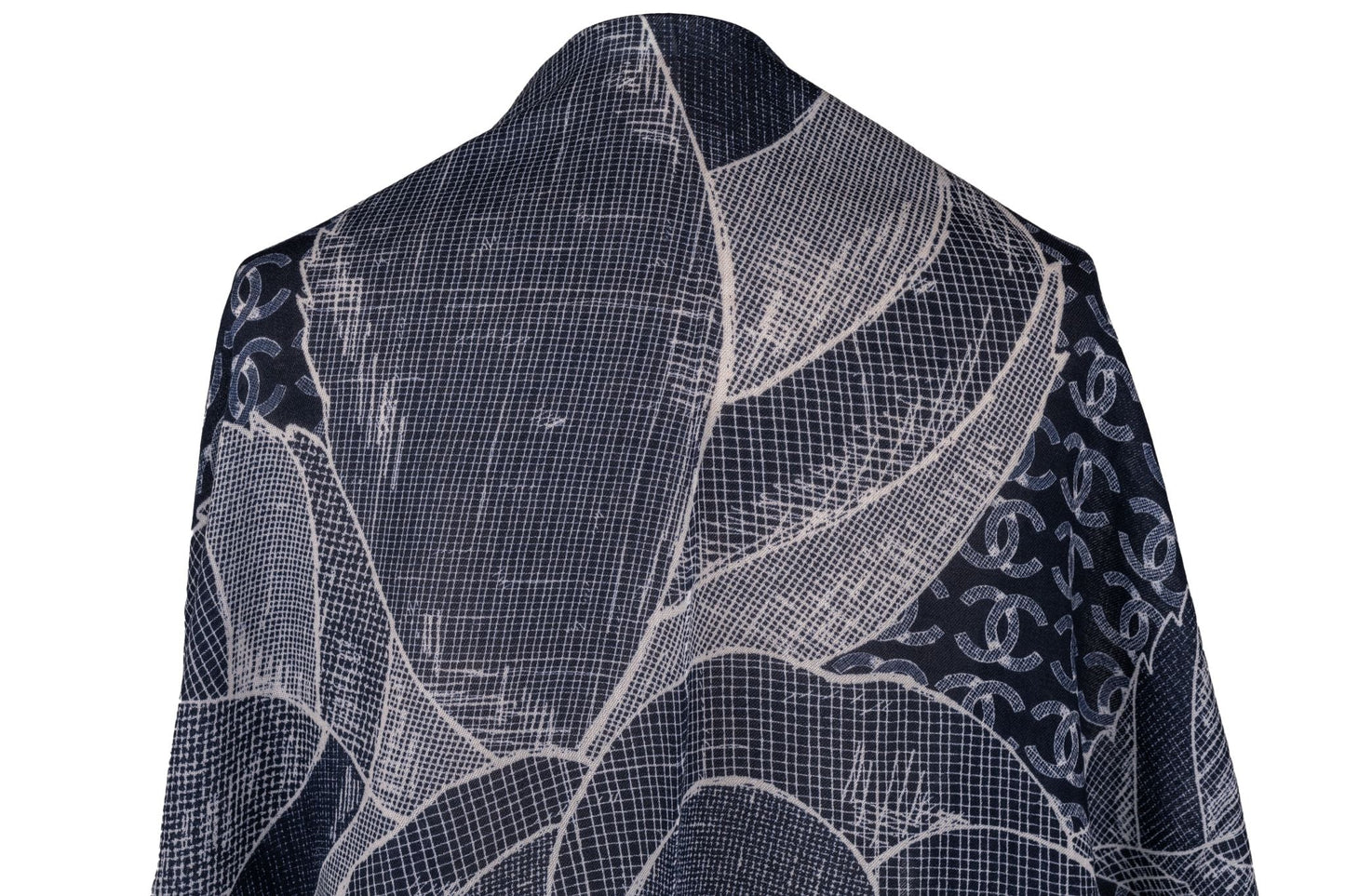 Chanel New Cashmere Camellia Navy Shawl