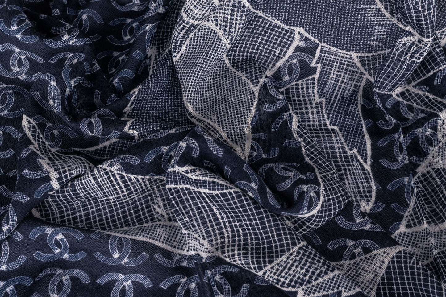 Chanel New Cashmere Camellia Navy Shawl