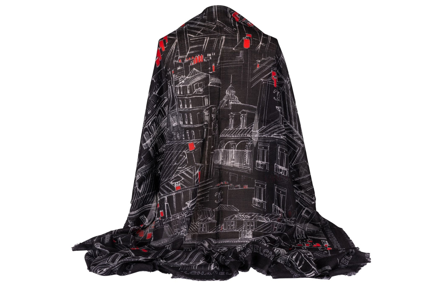 Chanel Cashmere Shawl City Print Black