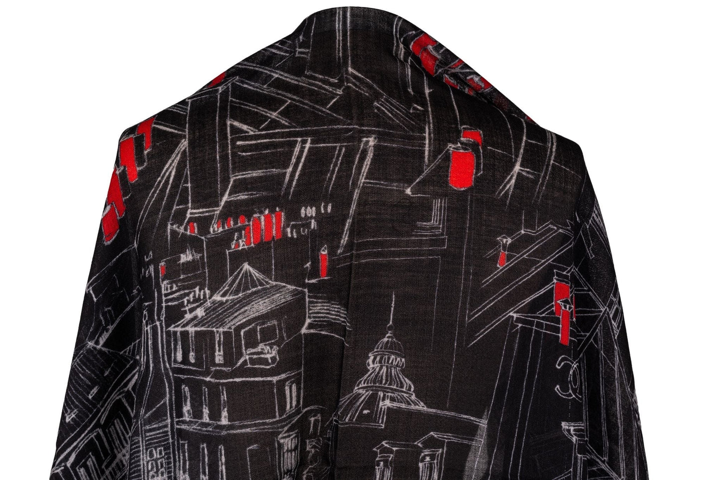 Chanel Cashmere Shawl City Print Black