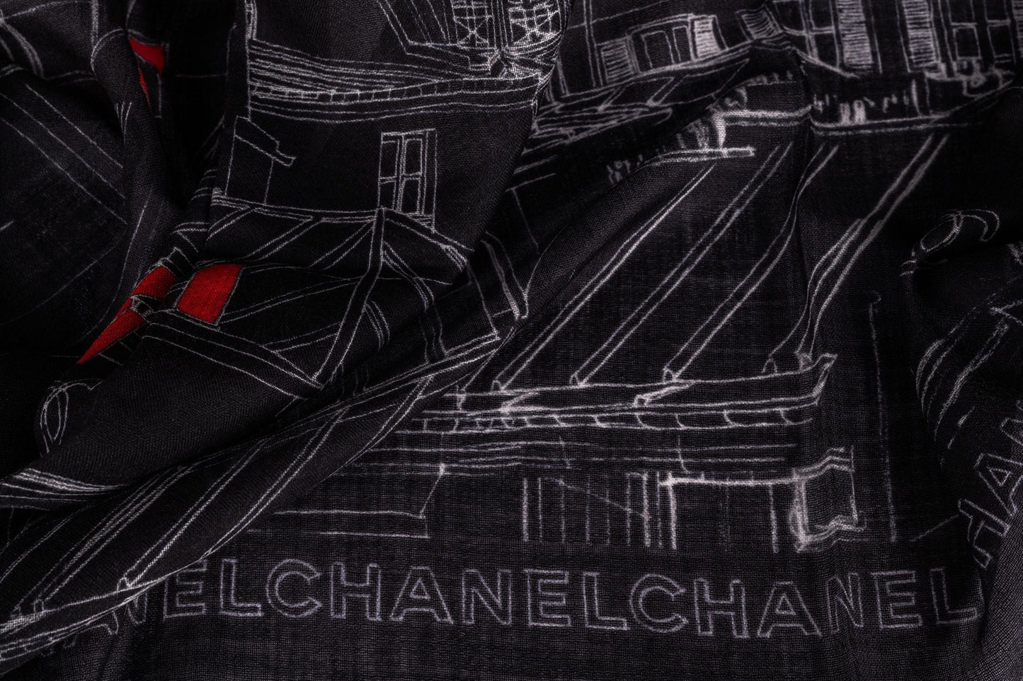 Chanel Cashmere Shawl City Print Black