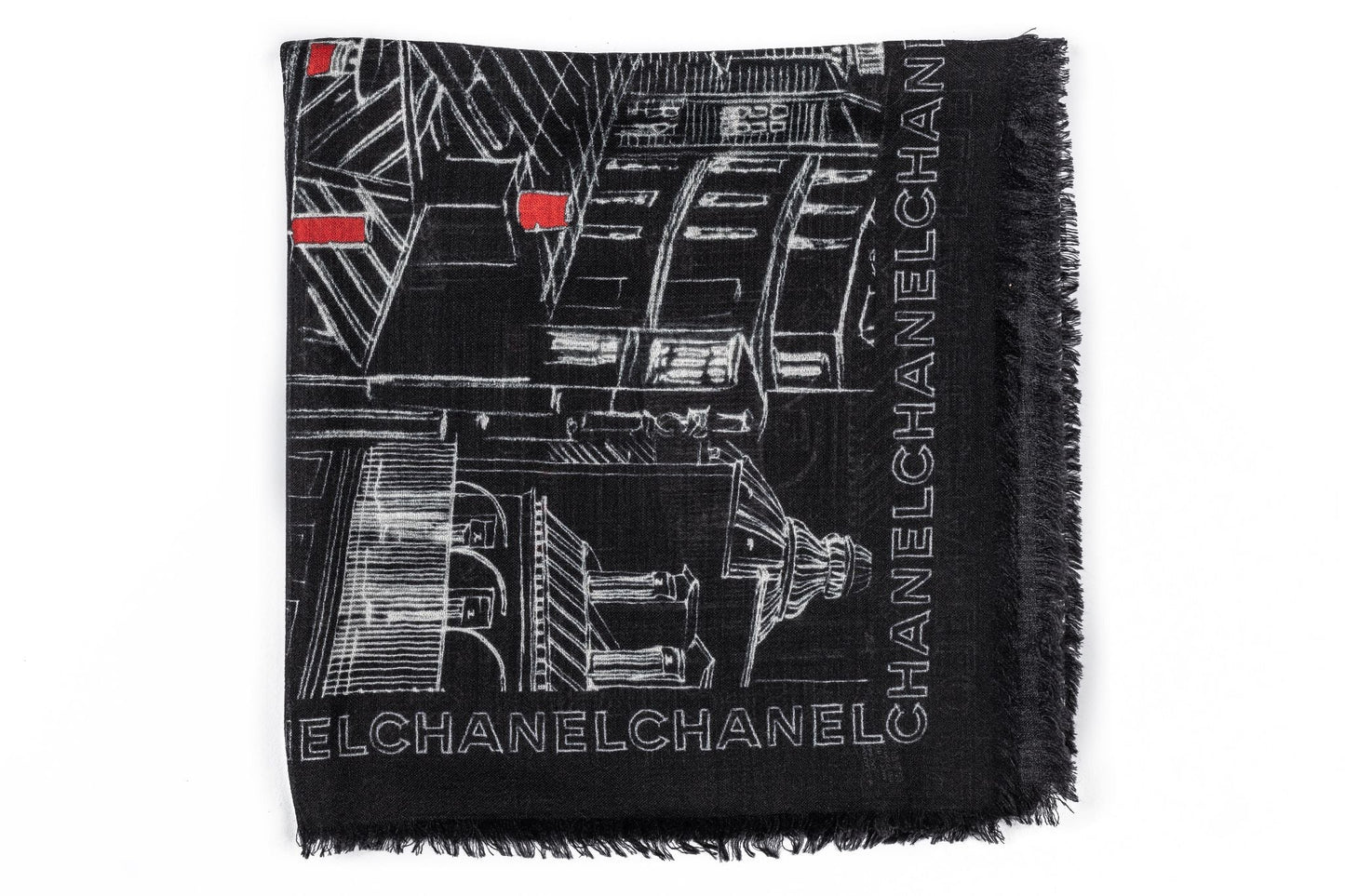 Chanel Cashmere Shawl City Print Black