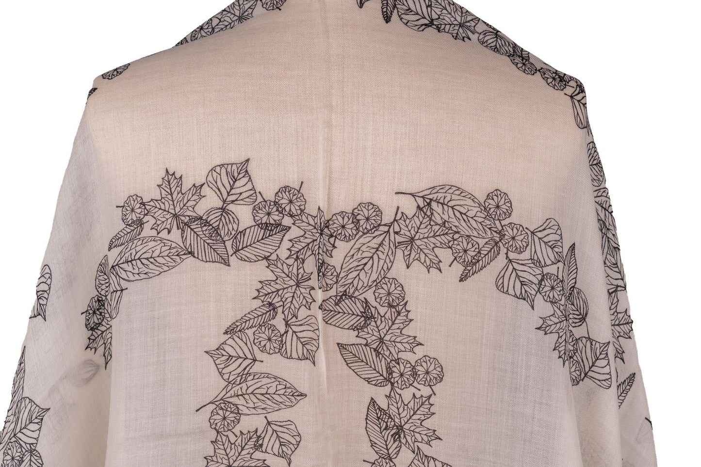 Chanel New Cashmere Shawl White Leaves