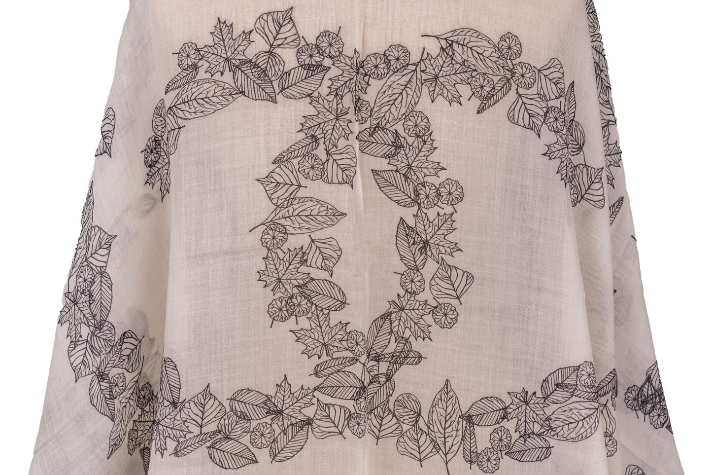 Chanel New Cashmere Shawl White Leaves