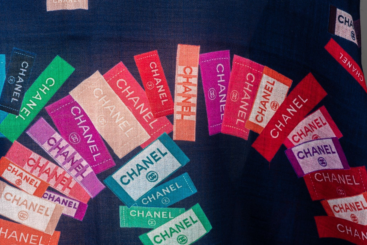 Chanel New Navy Labels Cashmere Shawl