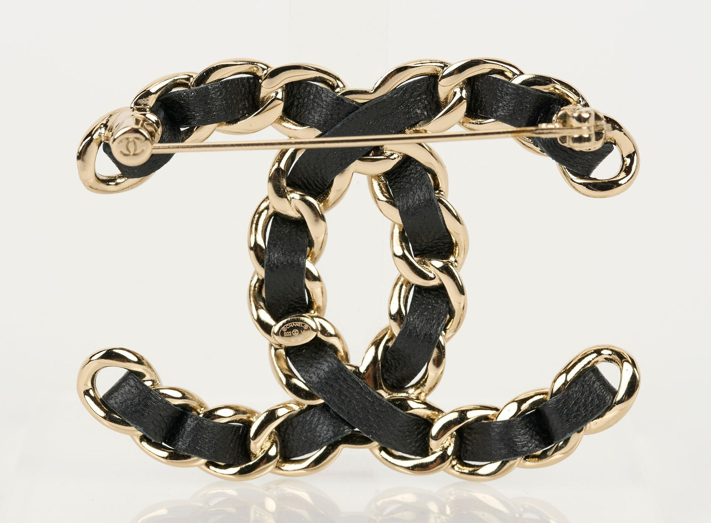 Chanel Champagne Gold Leather CC Pin NIB