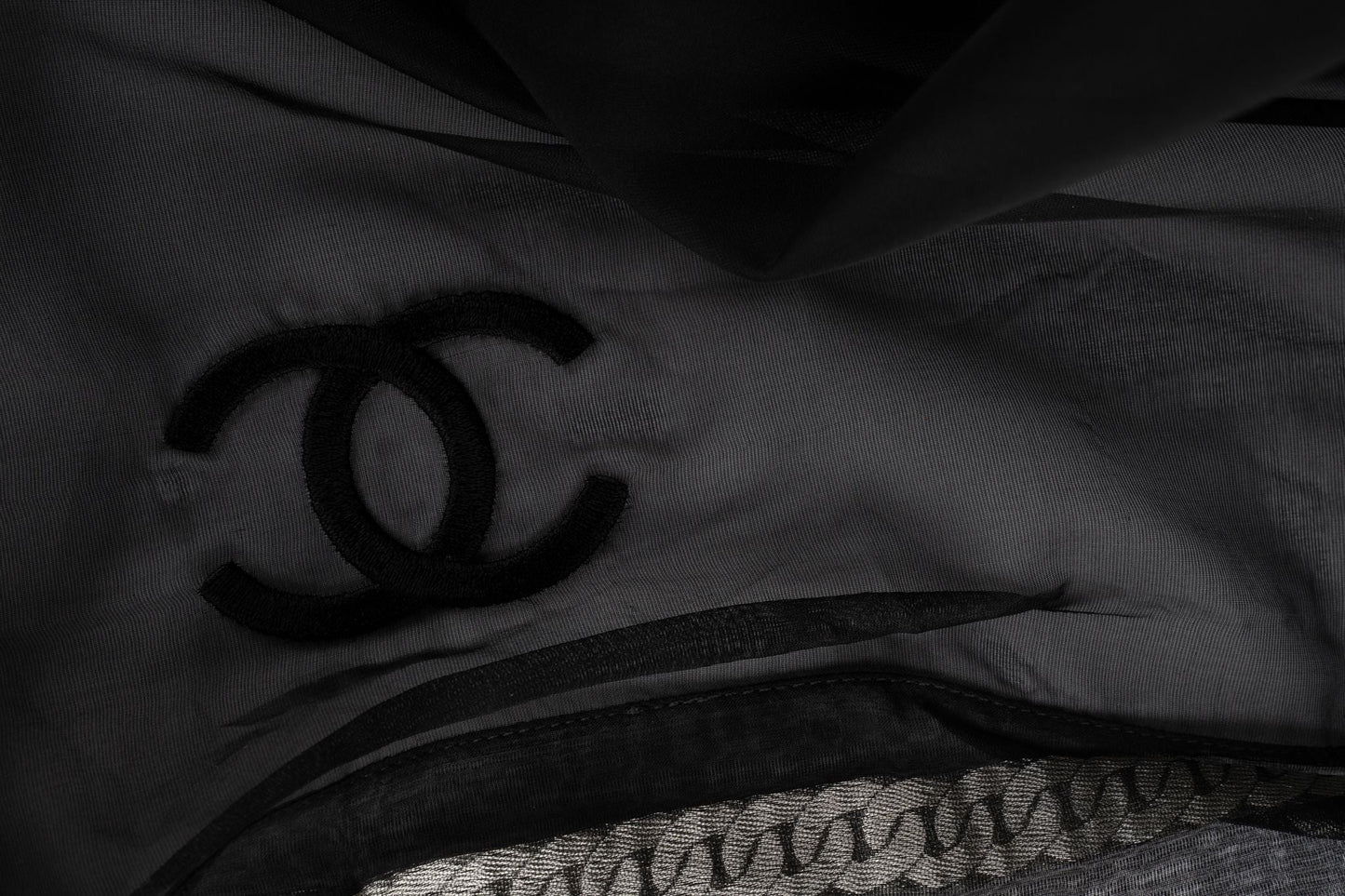 Chanel New Black CC Silk Chiffon Shawl
