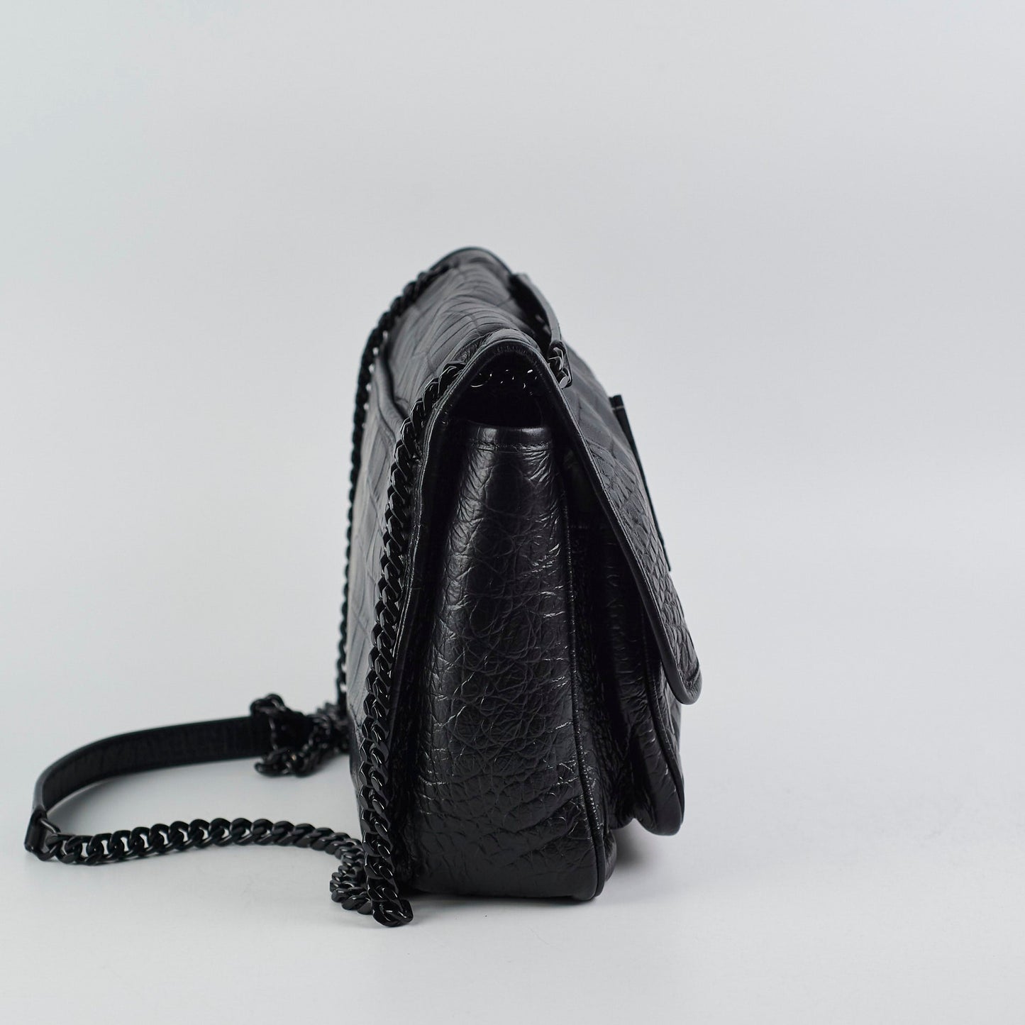 Saint Laurent Black Niki Medium In Crocodile-Embossed Leather