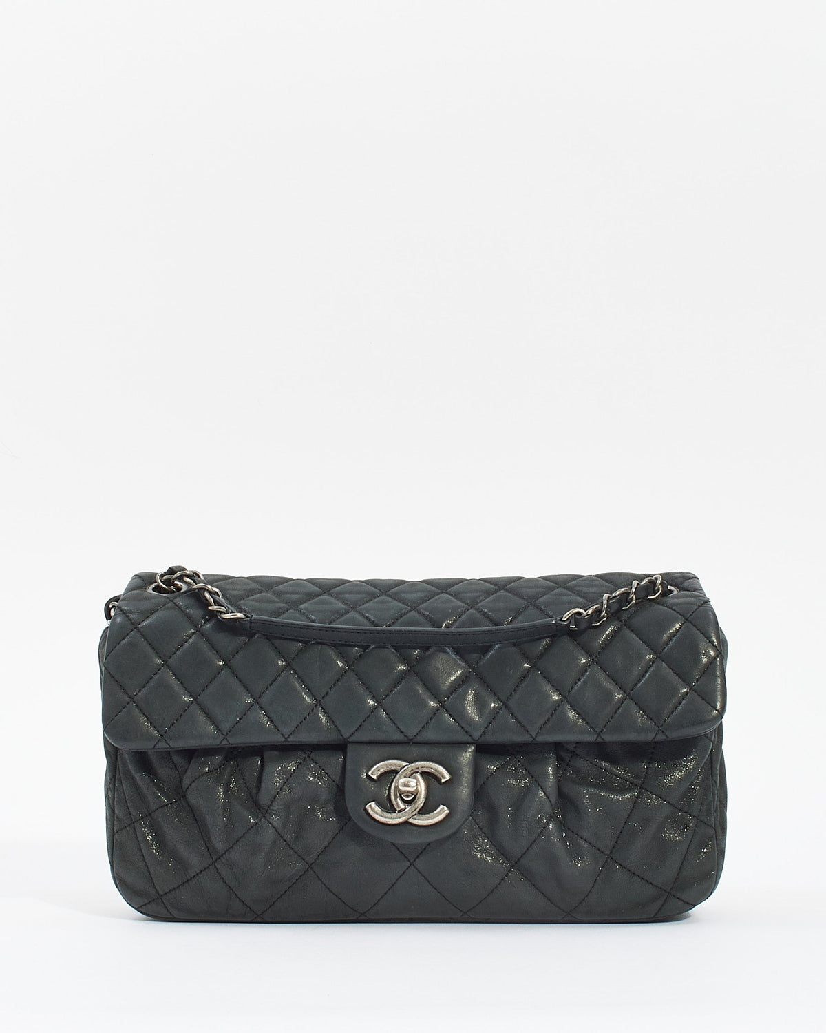 Chanel Black Quilted Iridescent Leather East West Single Flap Bag