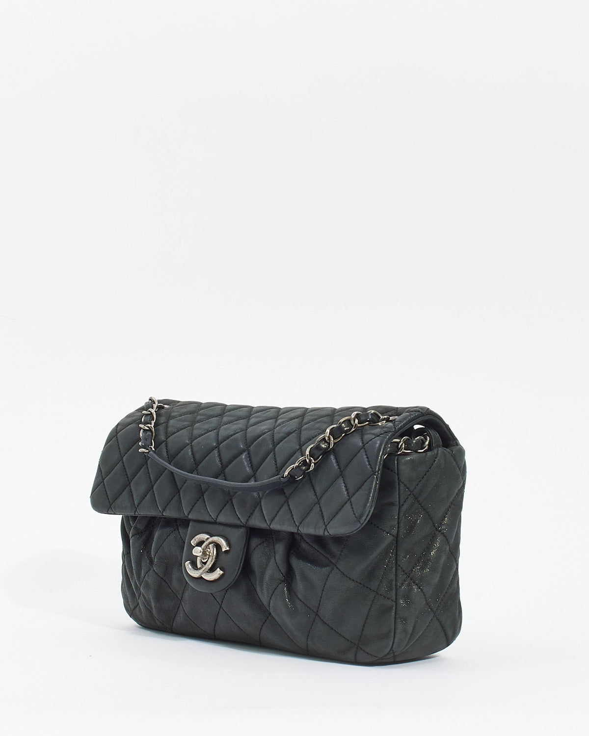 Chanel Black Quilted Iridescent Leather East West Single Flap Bag