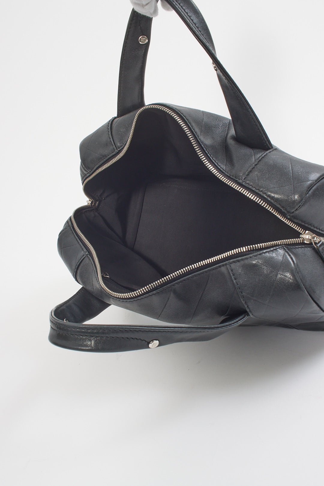 Chanel Black Lambskin Leather Bowler Bag
