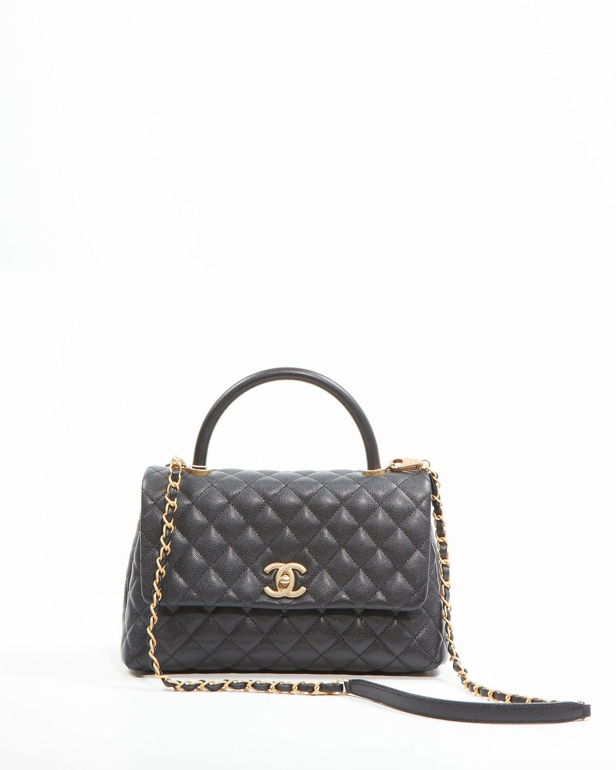 Chanel Black Caviar Medium Quilted Coco Handle Flap Bag