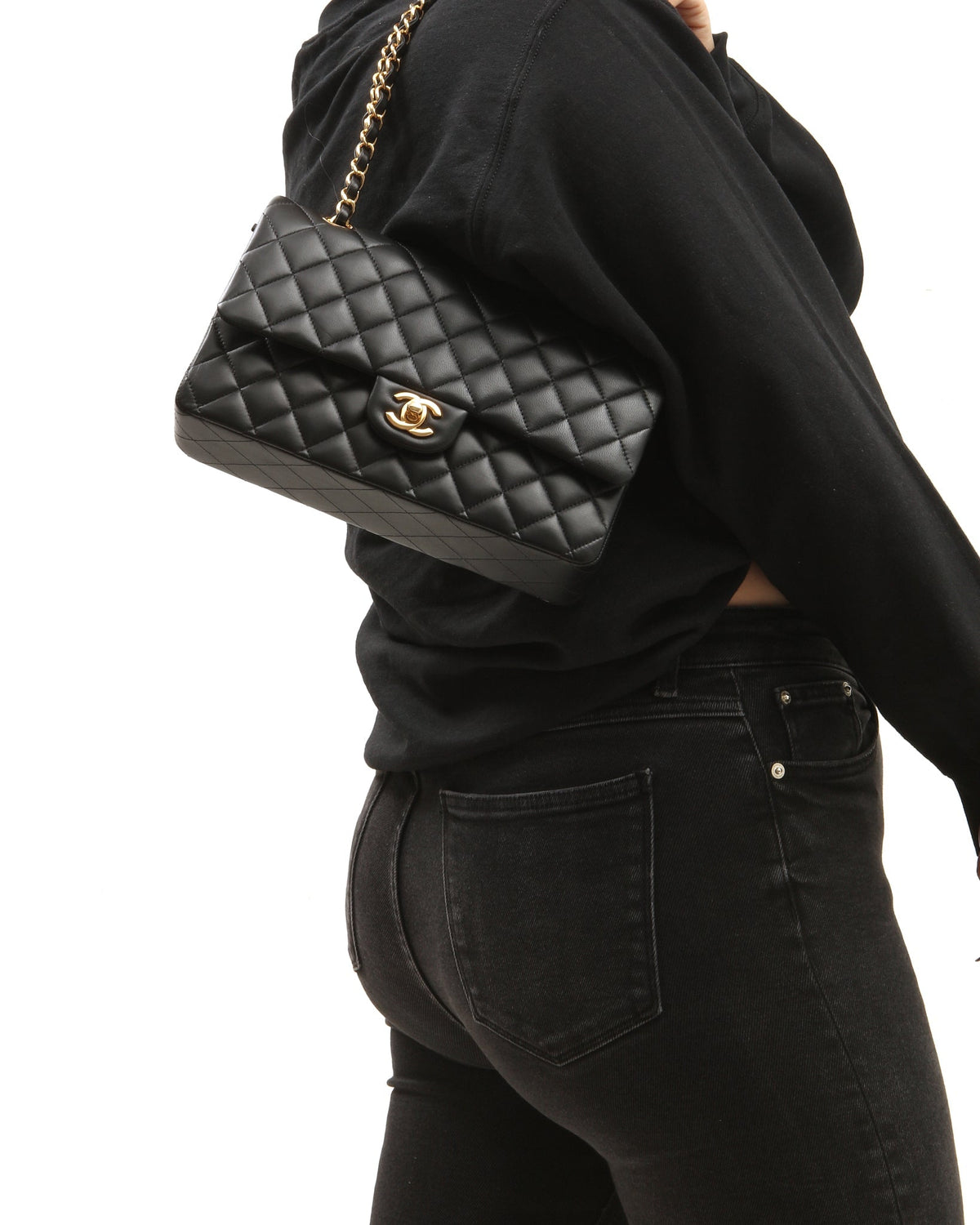 Chanel Black Lambskin Quilted Medium Classic Double Flap Bag